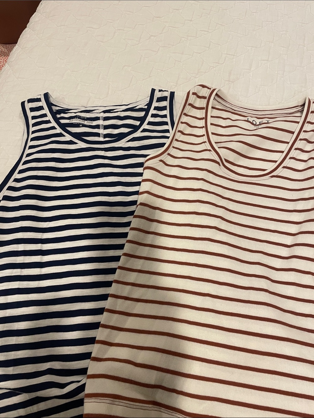 J. Crew Striped Tank Tops in Navy & LOFT Brown Stripe